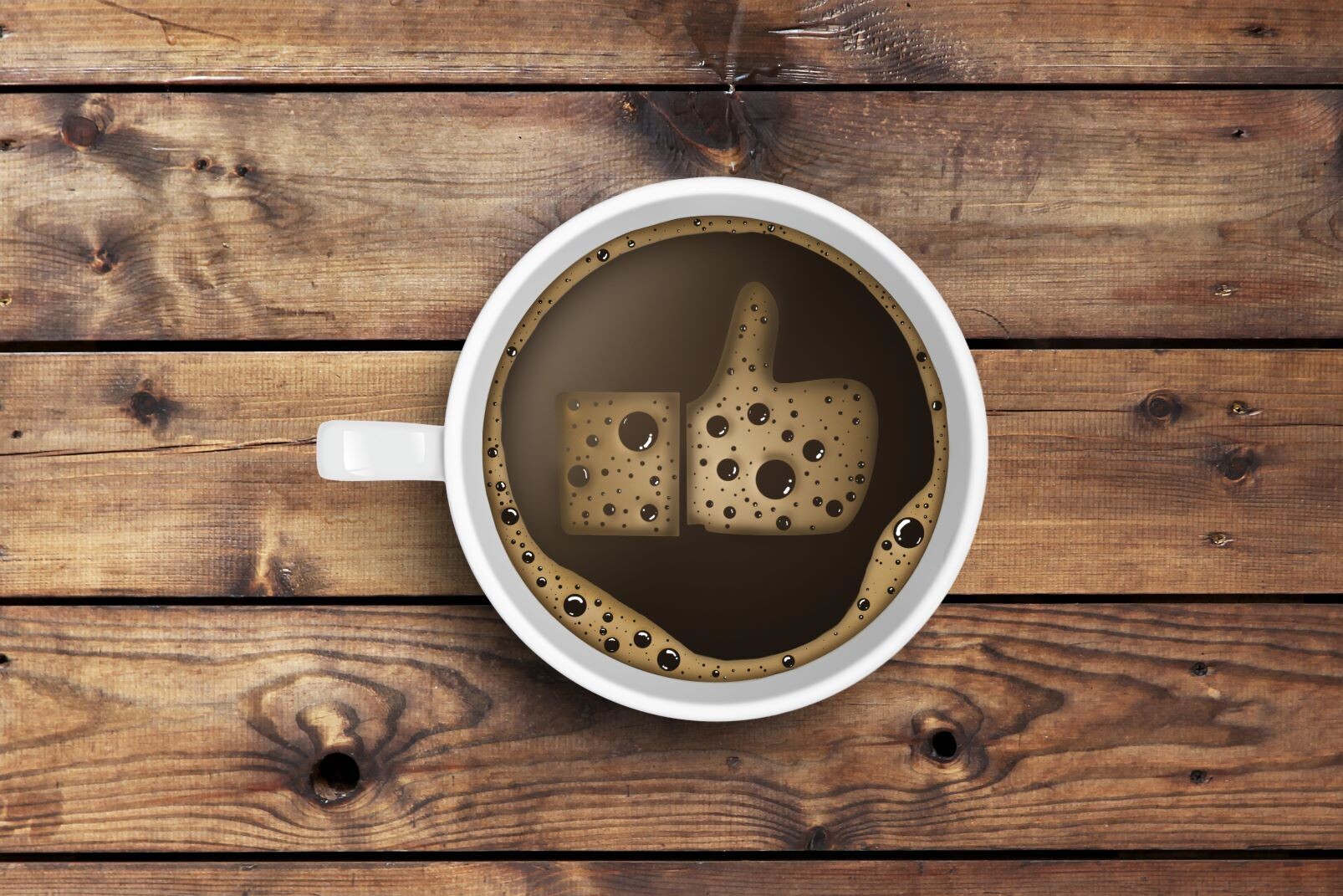 Coffee mug with thumbs up emoji