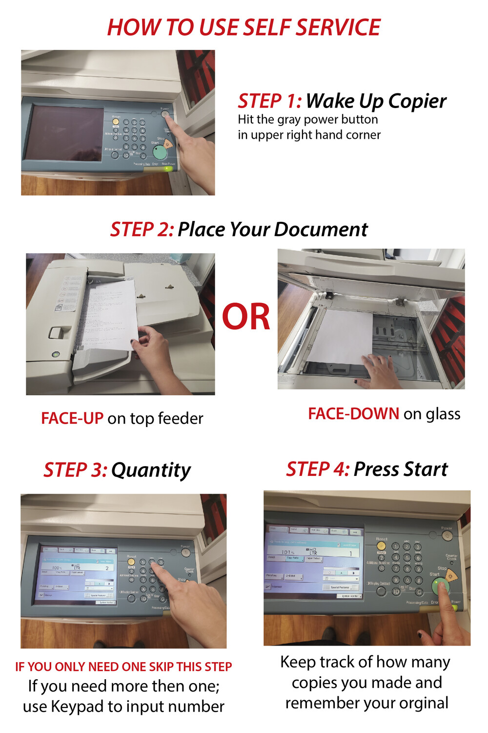 how to use the self service copier