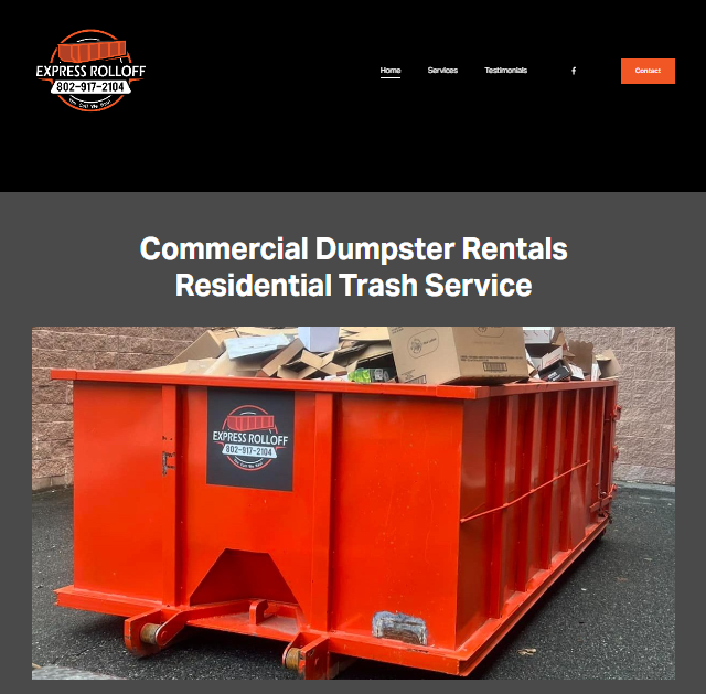 Large commercial dumpster rental with Express Rolloff branding