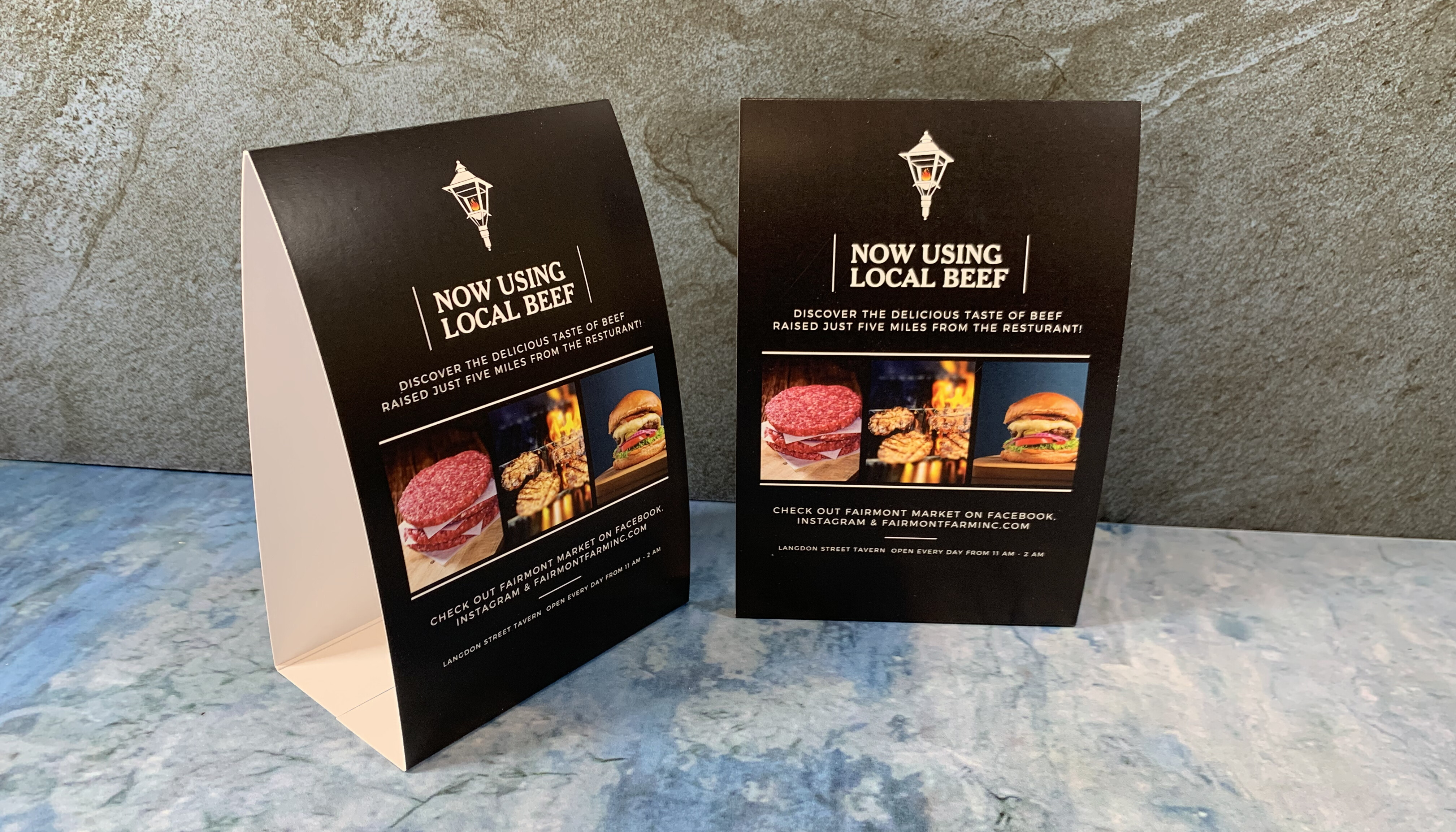 Printed Table Tents for local Restaurant