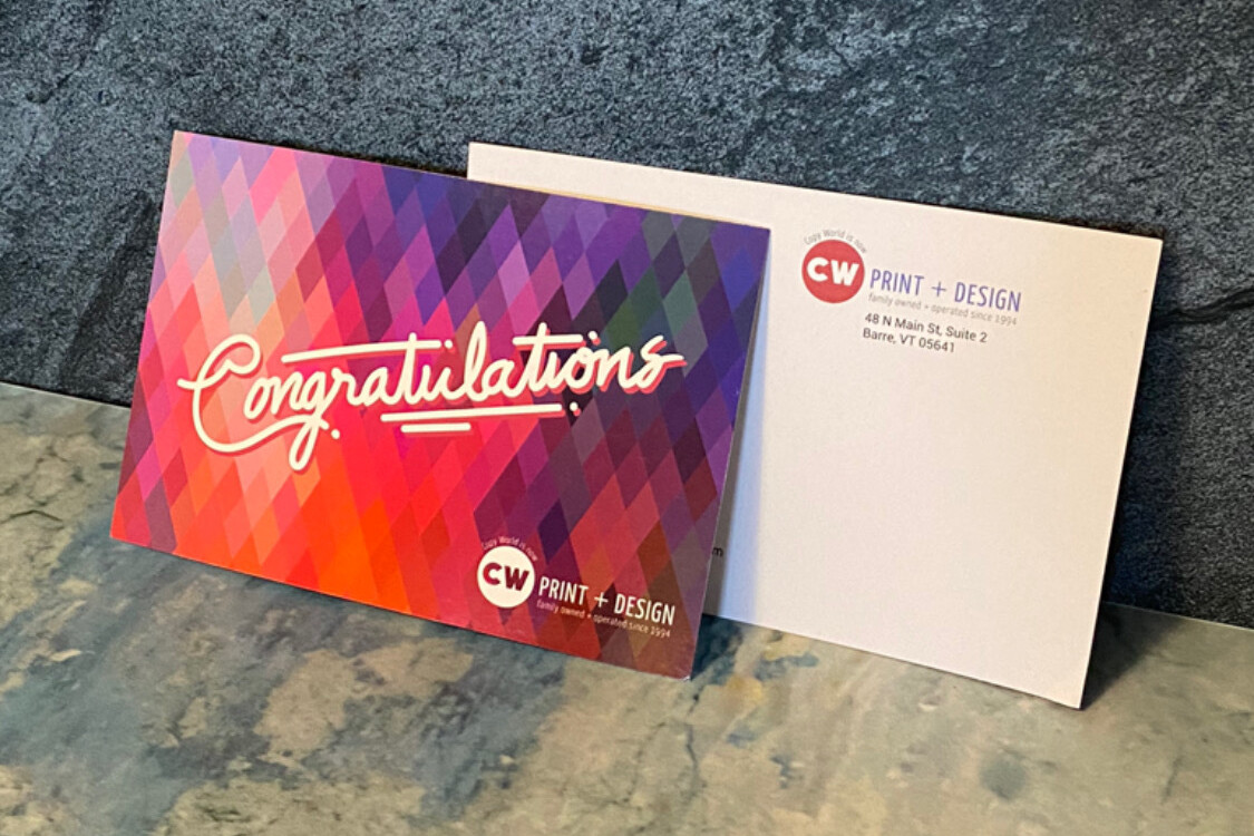 Colorful postcard with the word congratulations on it