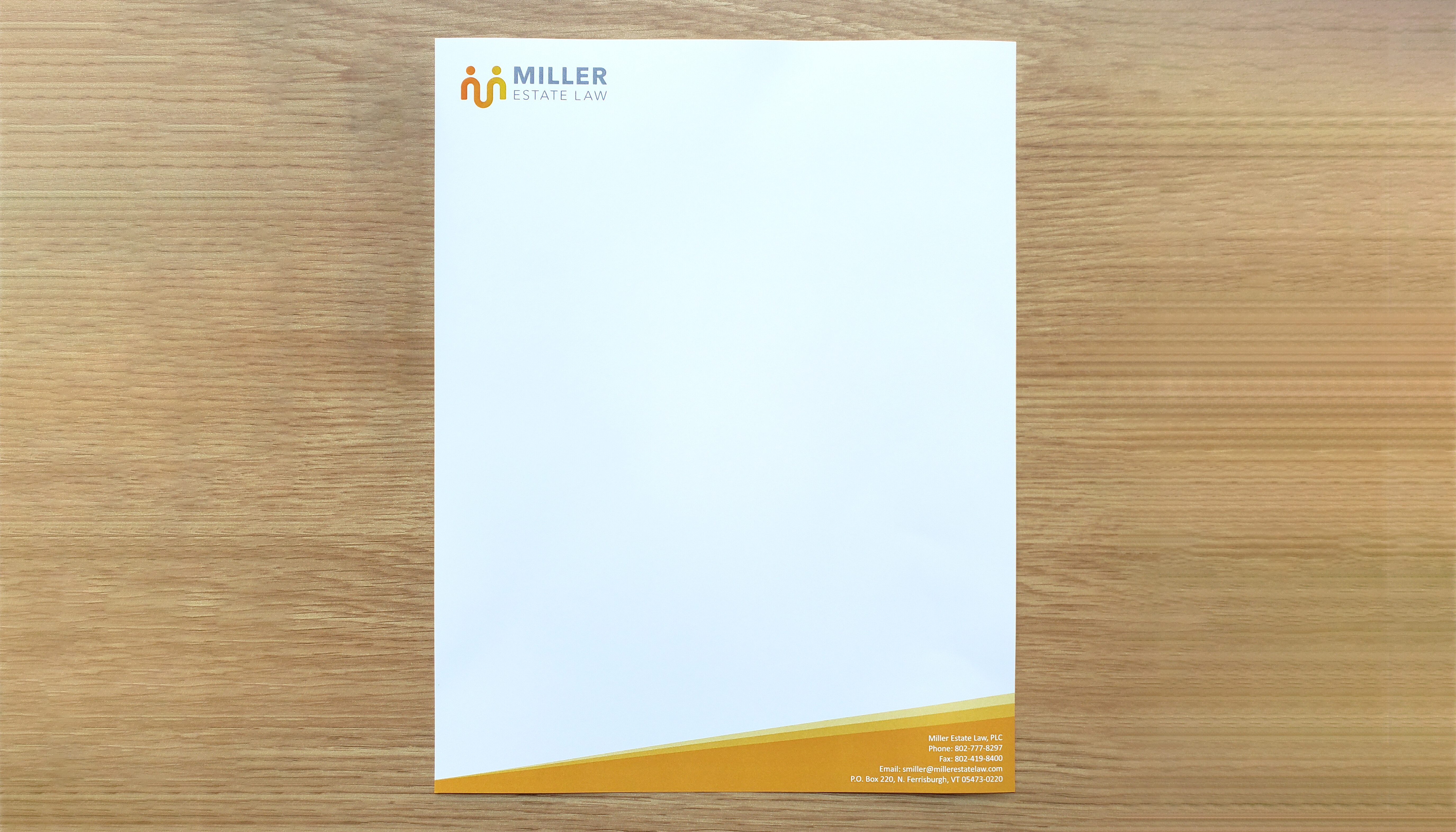 Custom designed letterhead and #10 envelopes for Miller Estate Law