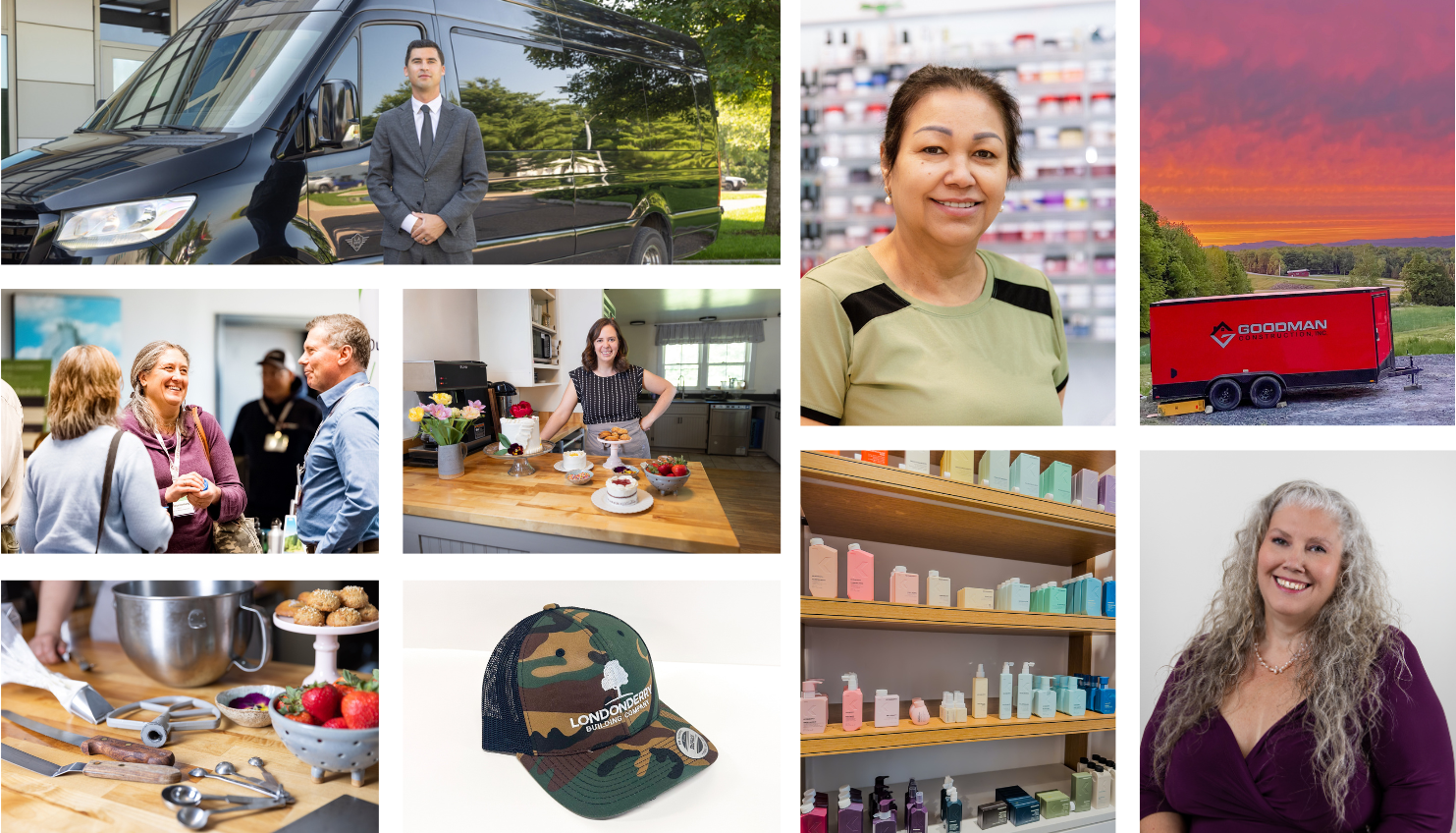 Collage of diverse professionals, products, and vibrant images showcasing various activities.