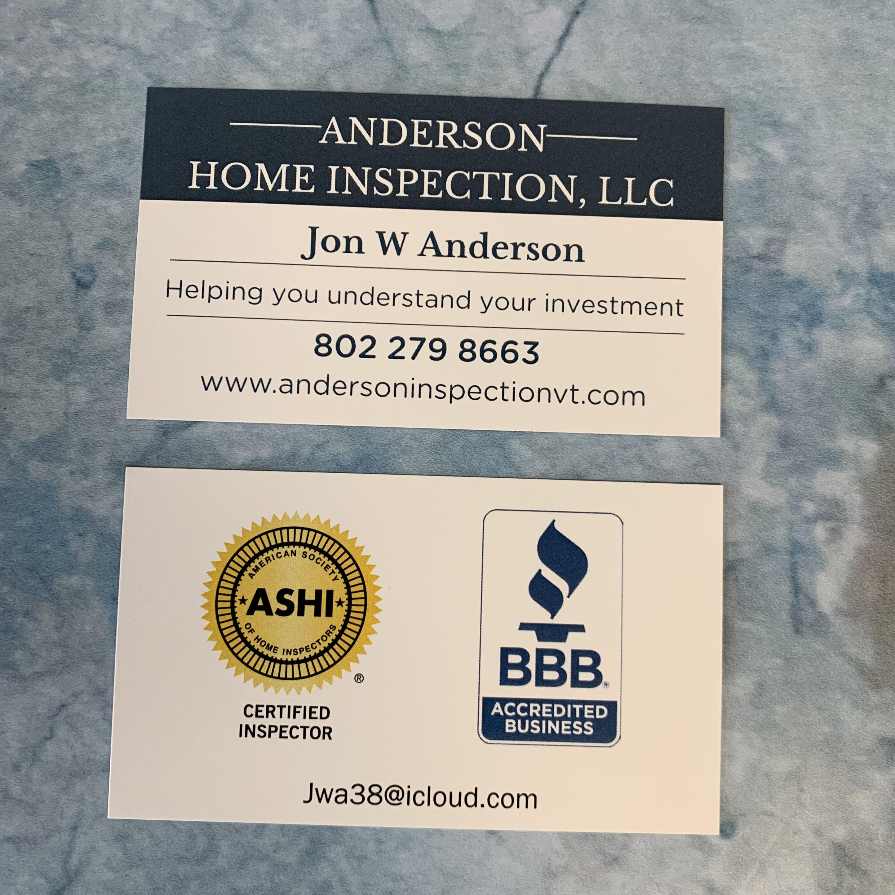 Business card printing for Anderson Home Inspections