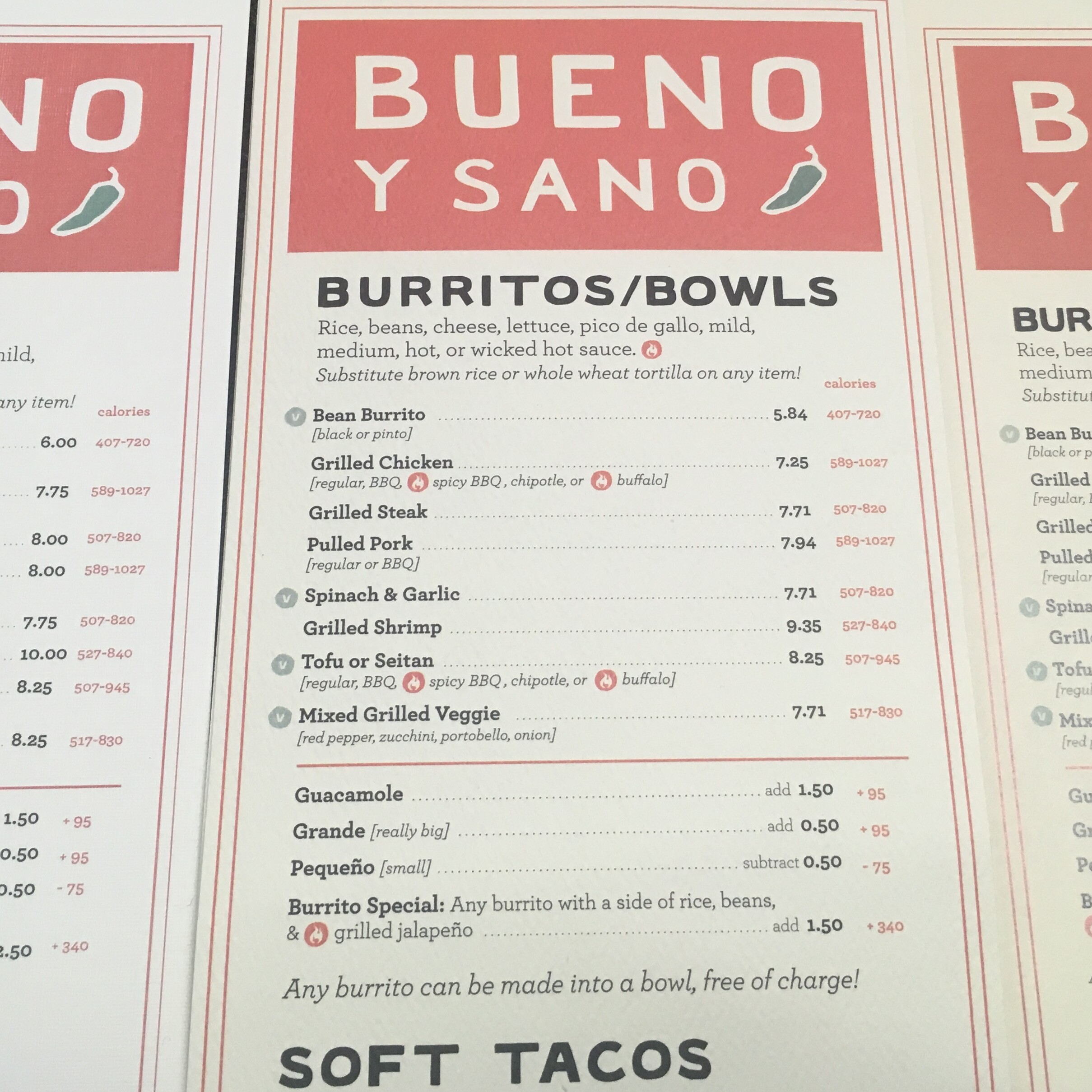 Printed to-go menus for Bueno & Sano