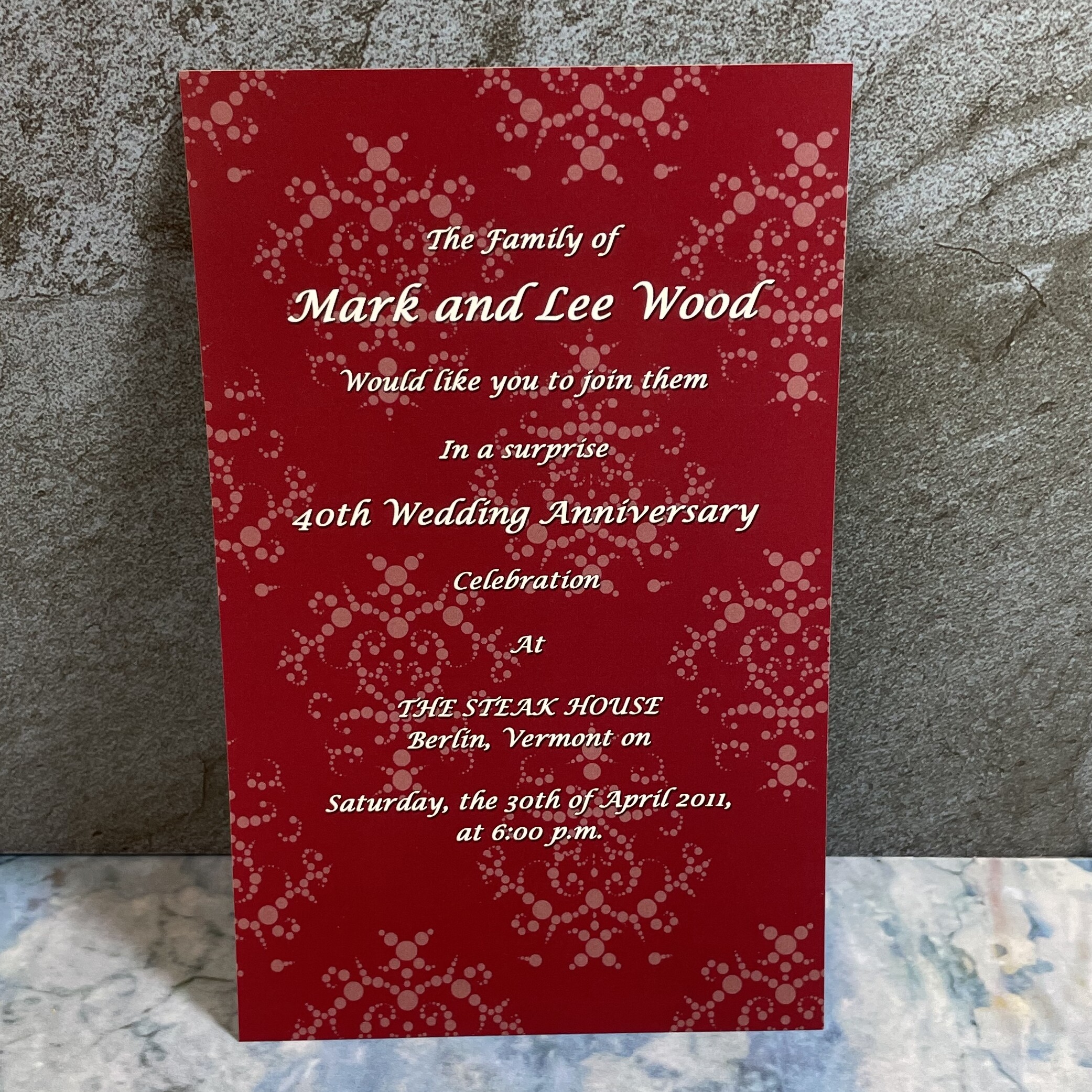 Surprise Wedding Anniversary Invitation for Mark and Lee