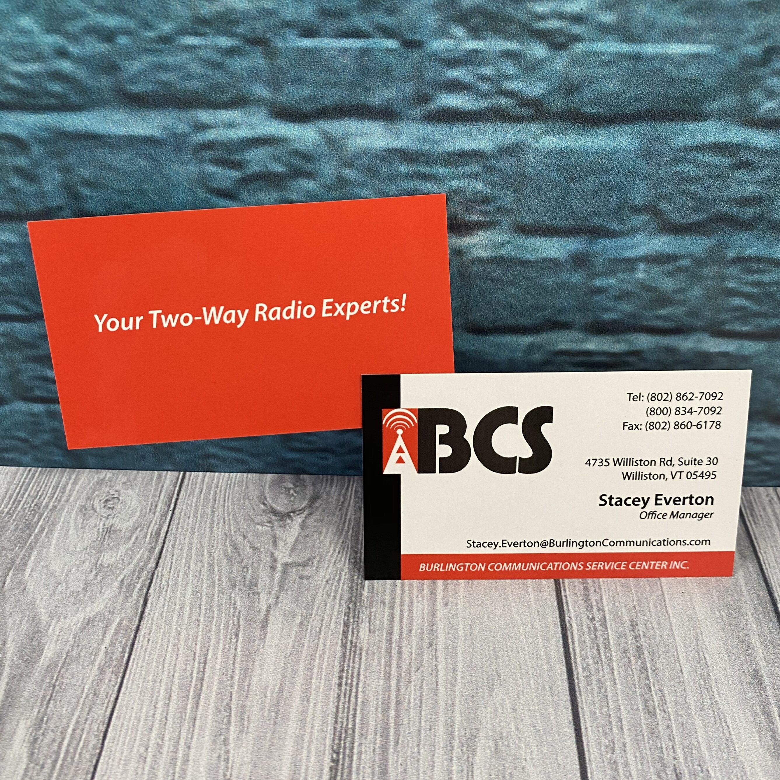 Business card printing for Burlington Communications Service.