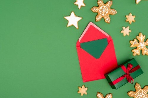 Holiday card on green background