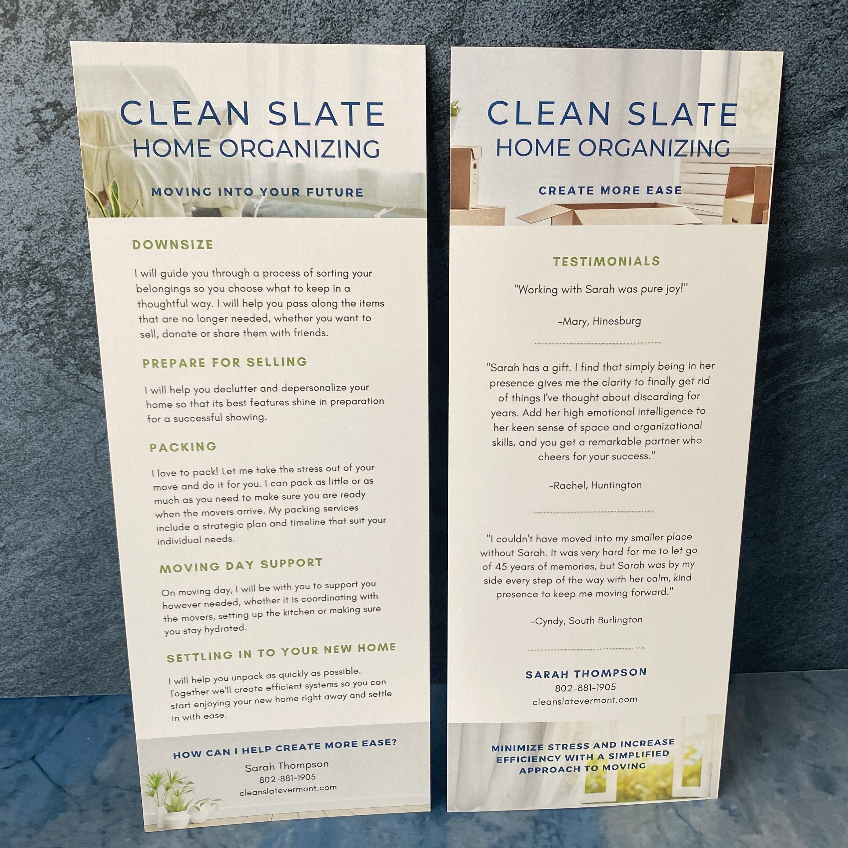 Rack card printing for Clean Slate Home Organizing