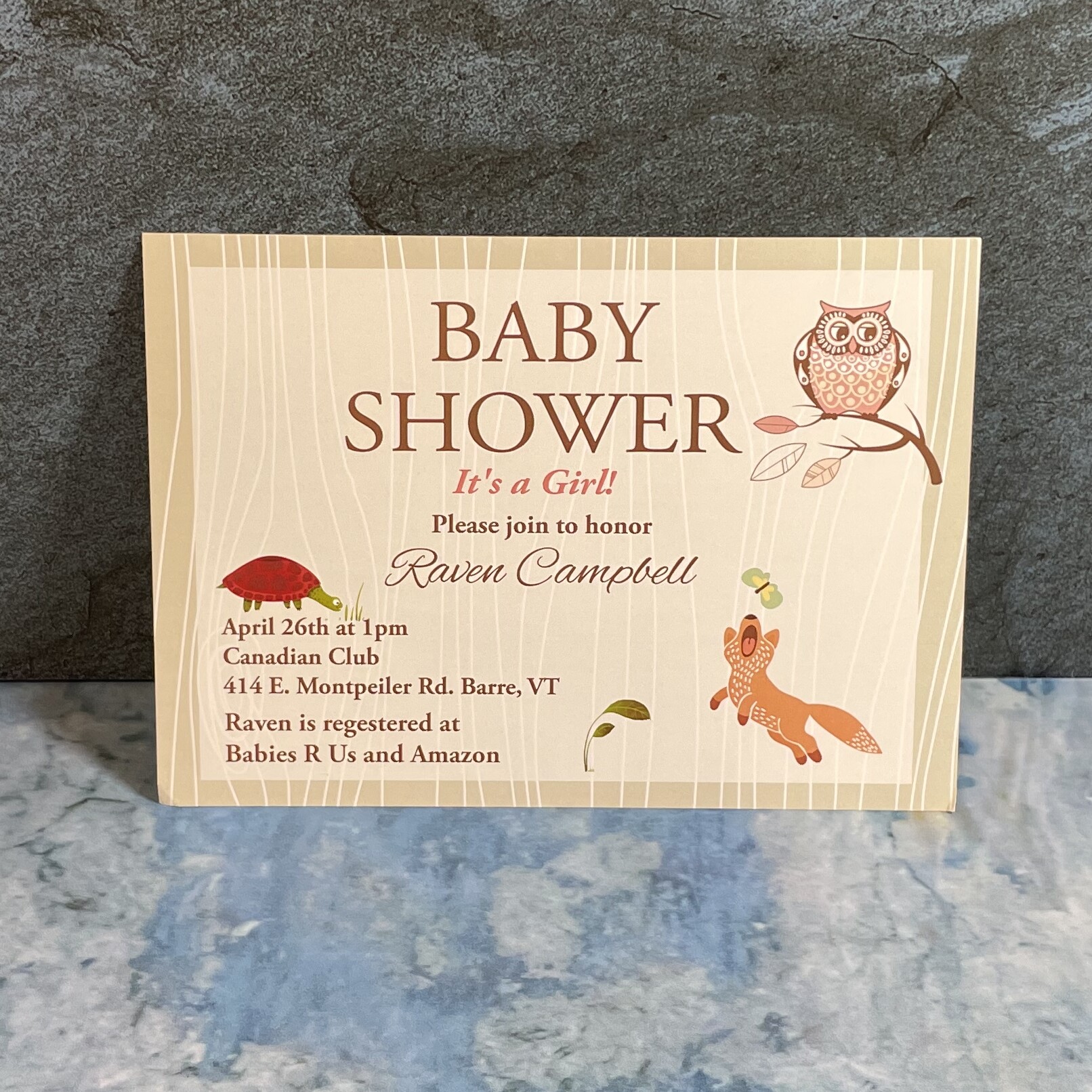 Baby Shower Invitation honoring Raven