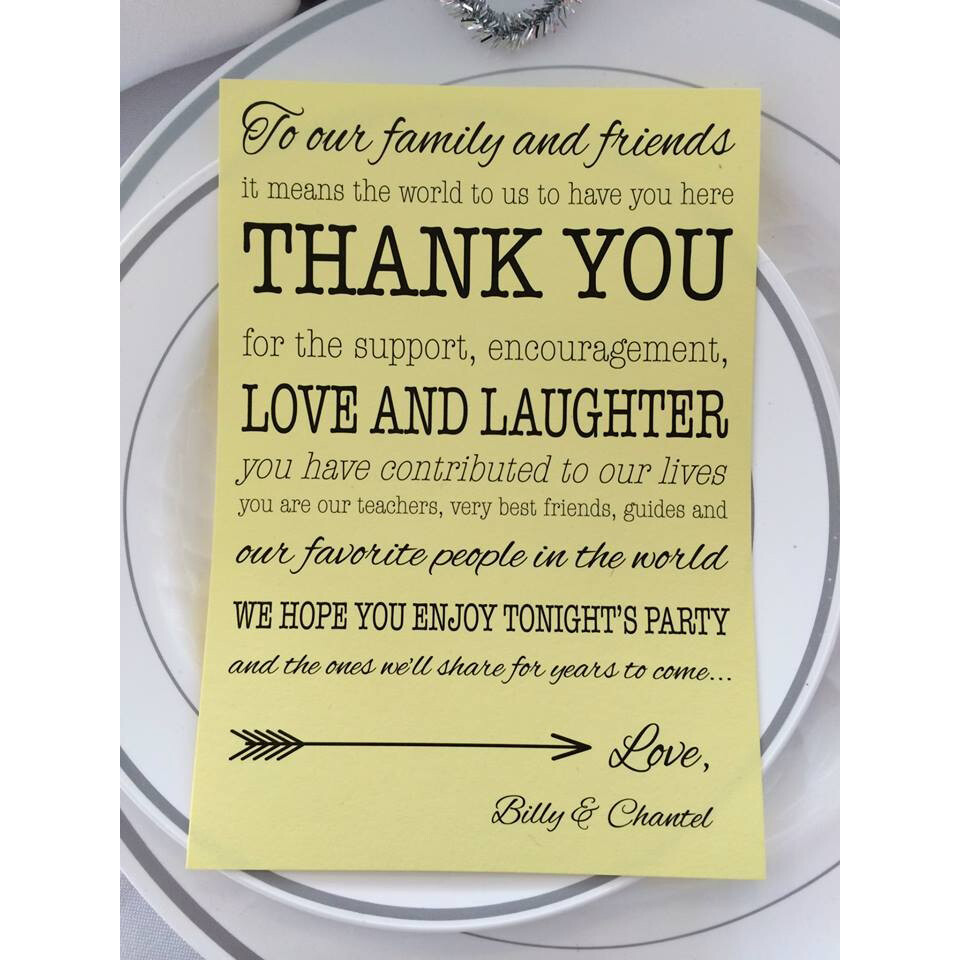 Thank you card for place settings