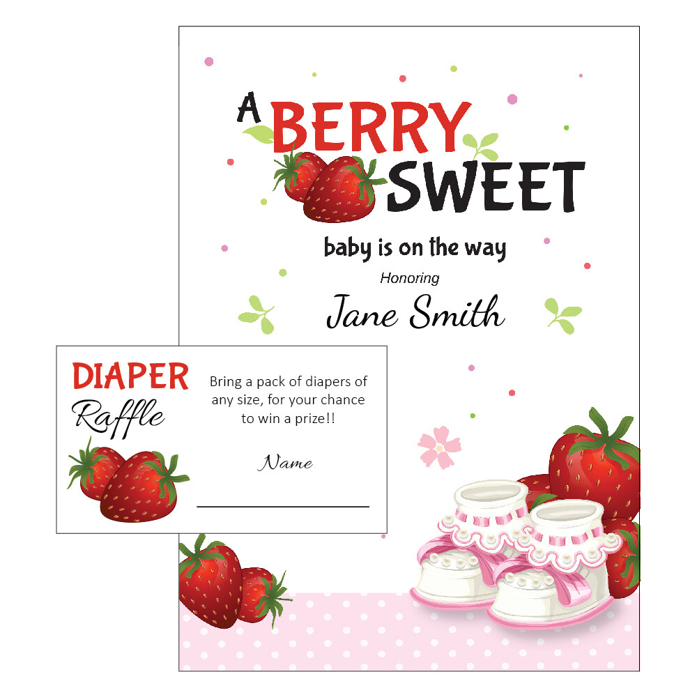 Custom designed baby shower invitation with diaper raffle card