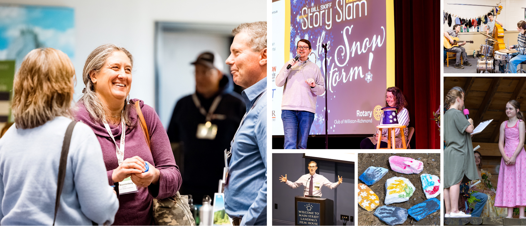 Community event highlights including storytelling, music, and creative activities.