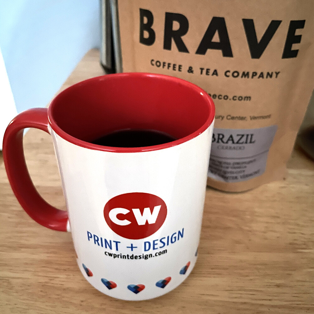 Ceramic 15 oz mug with sublimation printing.