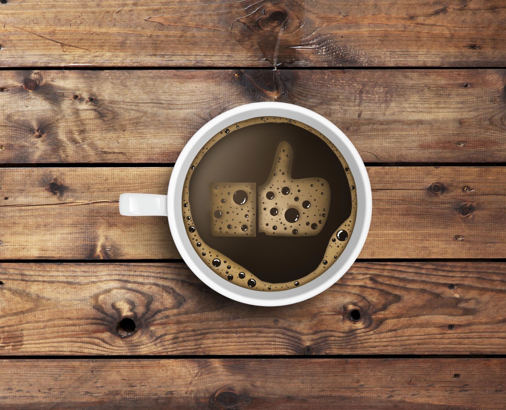 Coffee mug with thumbs up emoji