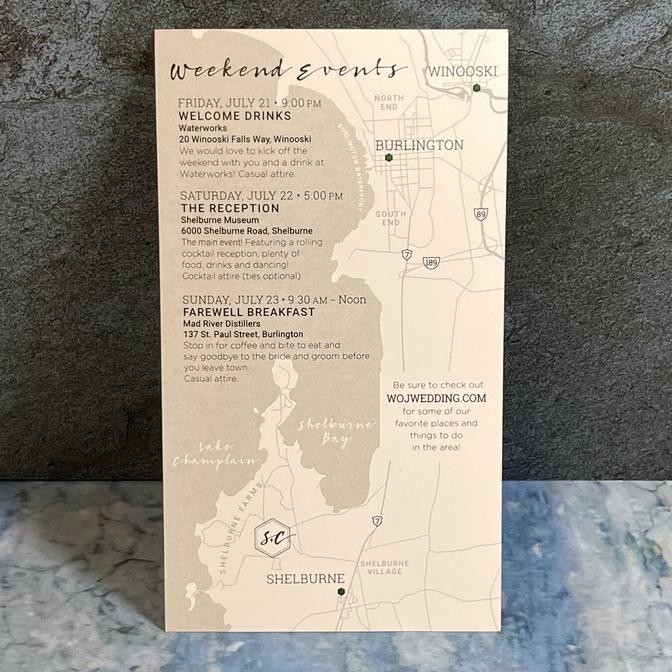 Events plan with map for guests - design by Becca Manchester