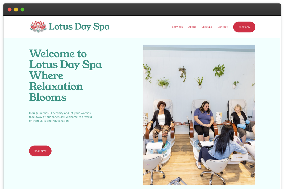 Screenshot of Lotus Day Spa's Website