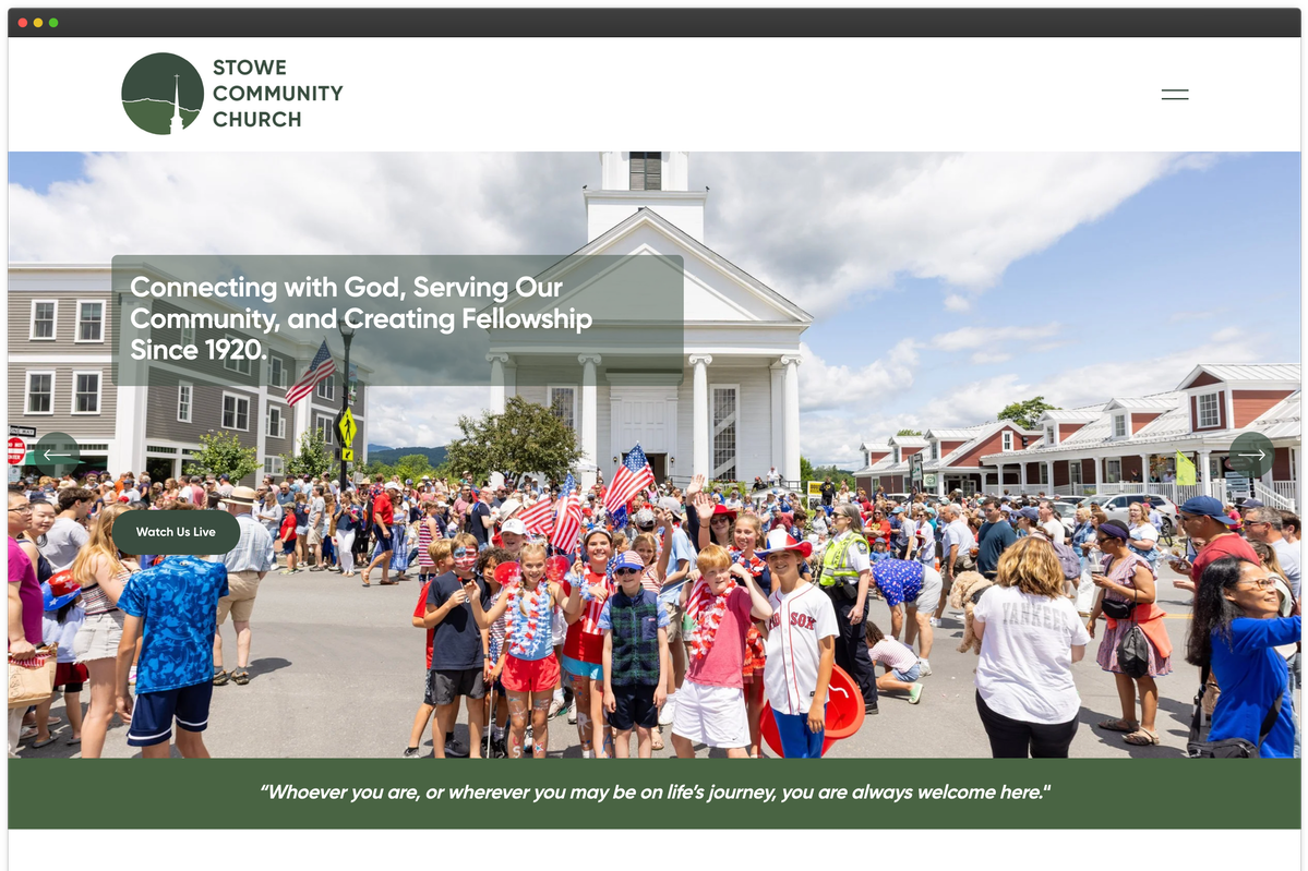 Screenshot of Stowe Community Church's Website