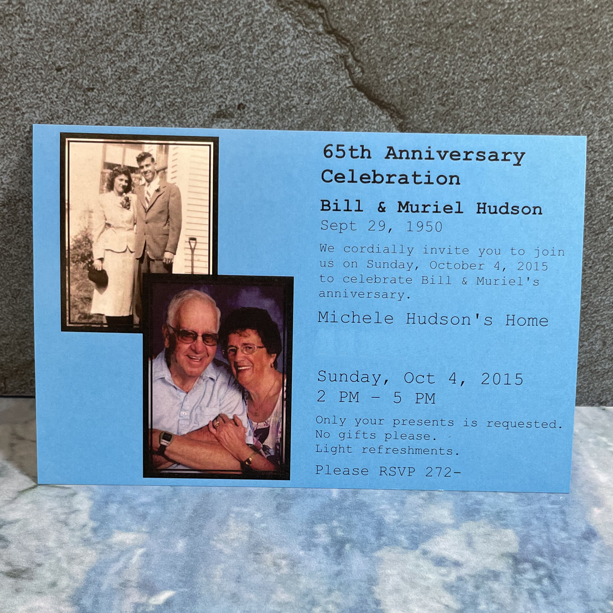 65th Anniversary Celebration for Bill & Muriel - with then and now photos