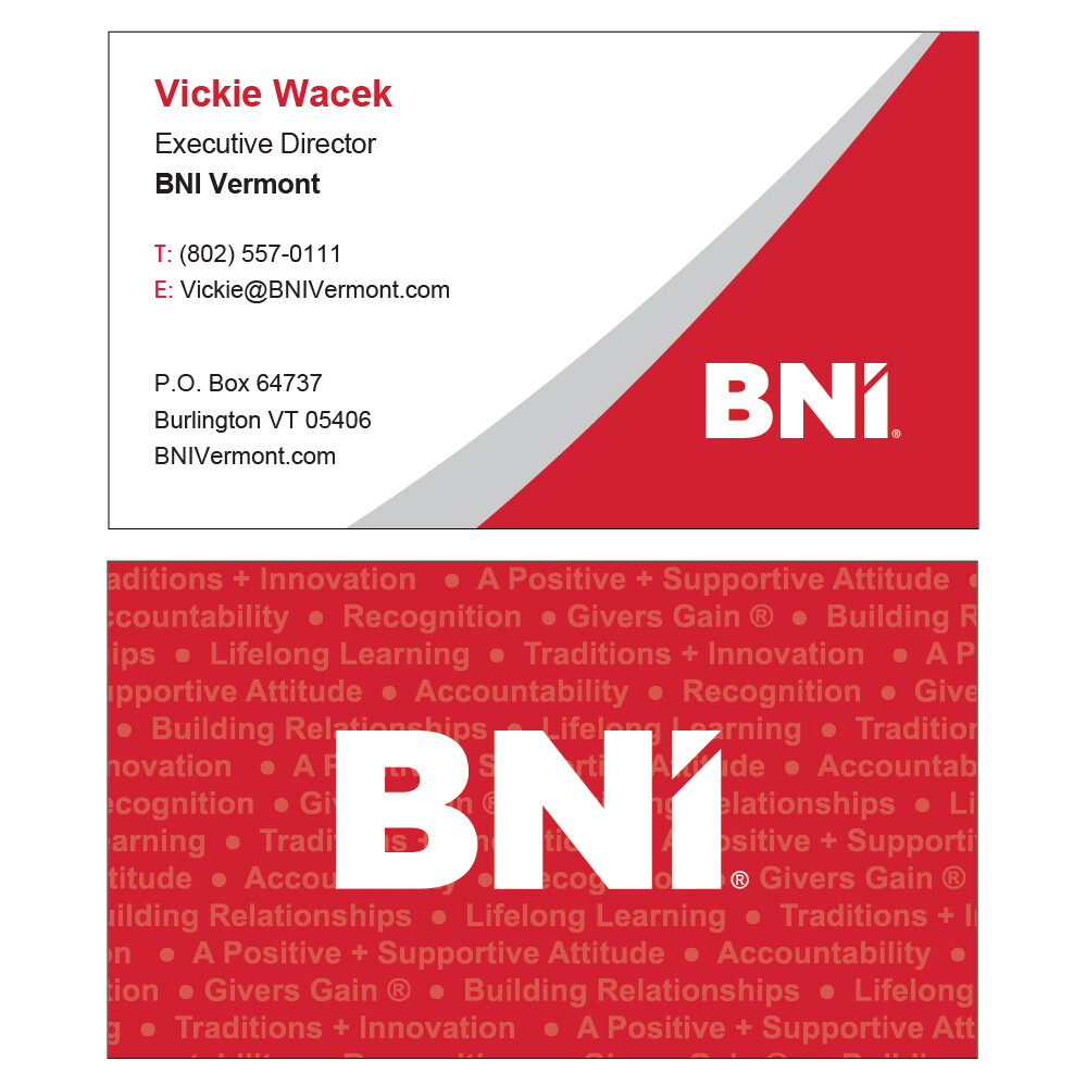 Custom business card design for BNI Vermont