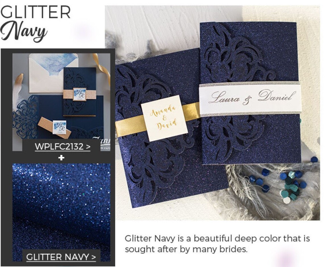 Glitter Navy is a beautiful deep color that is sought after by many brides