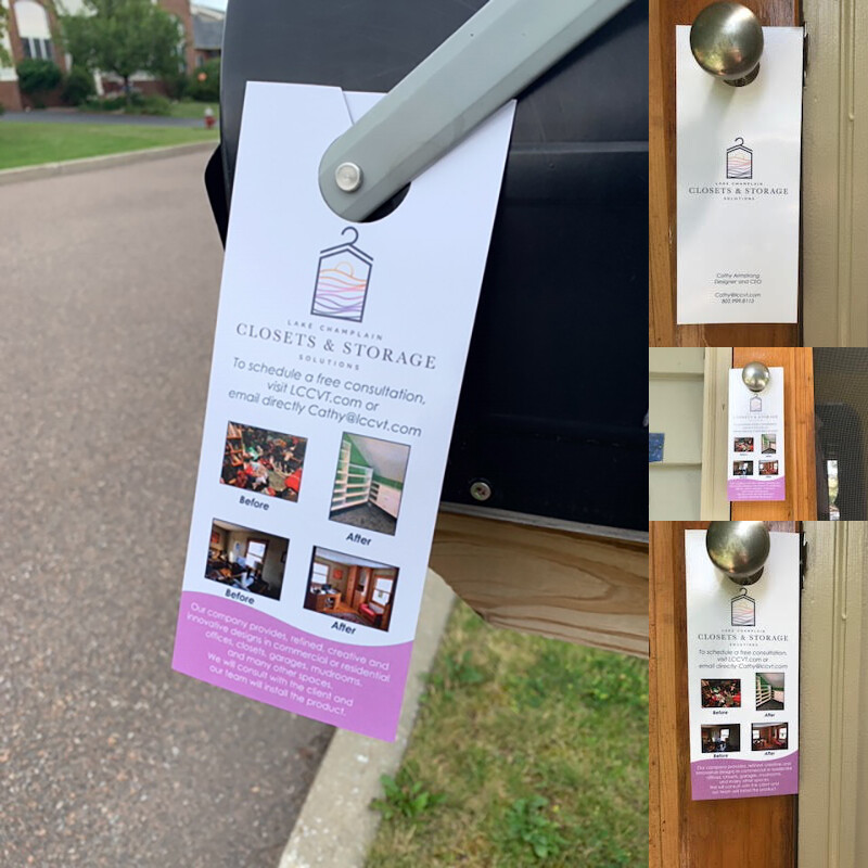 Printed door hangers for Lake Champlain Closets & Storage Solutions