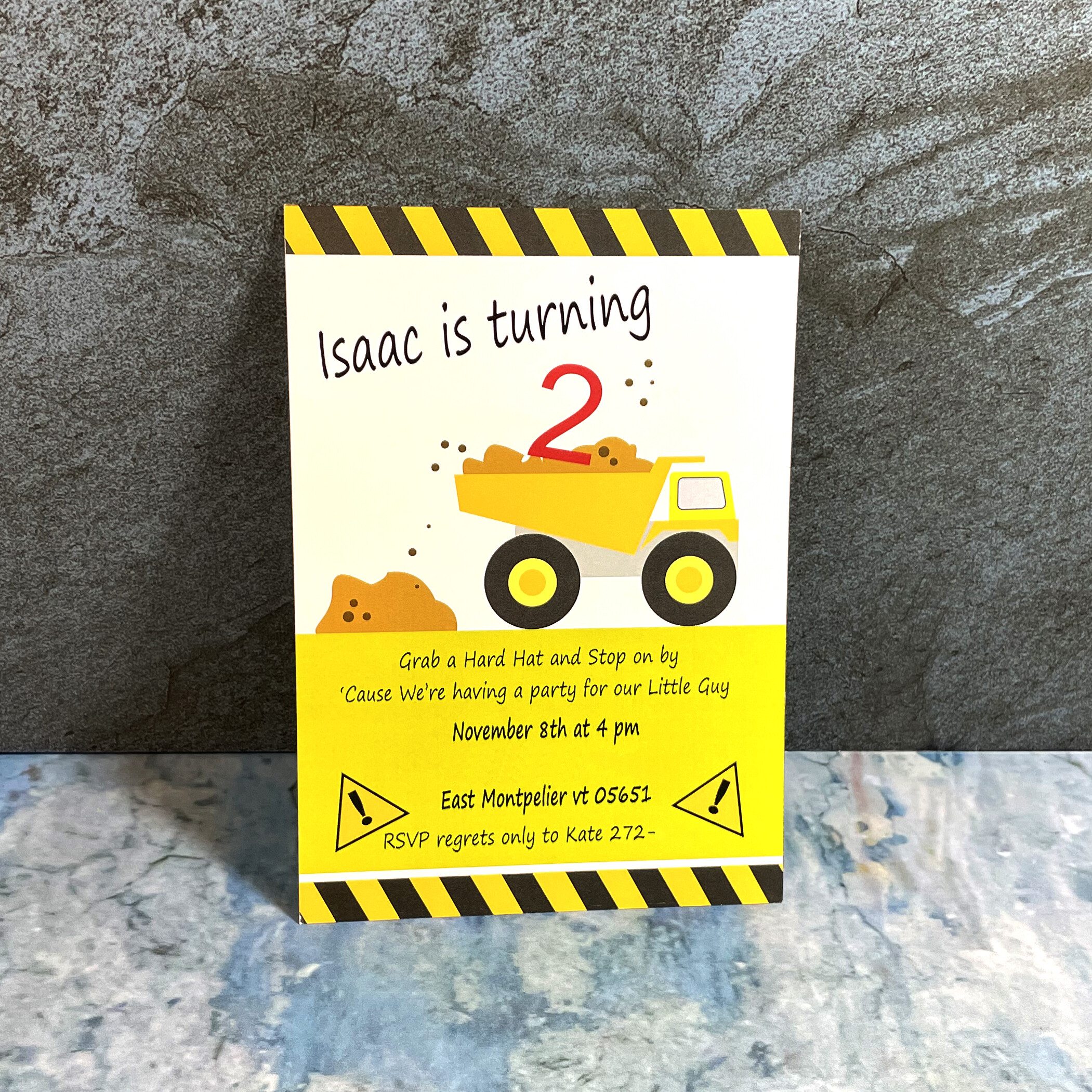 Birthday Party Invitation for Isaac - Construction Themed