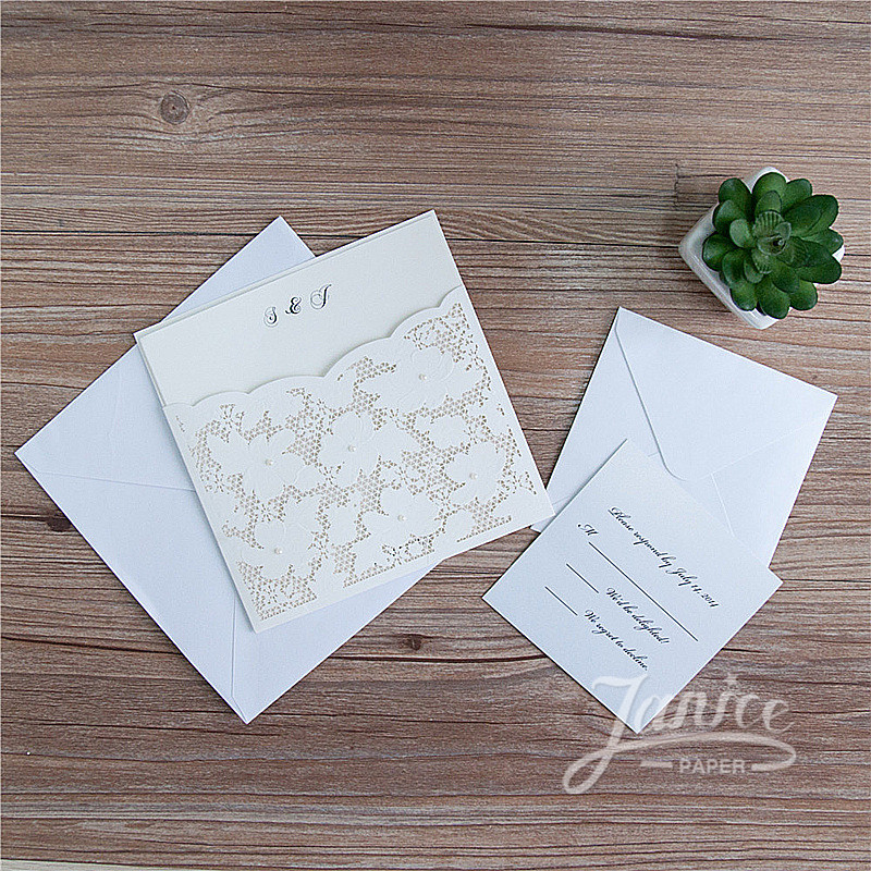 Fancy Floral Pearl Pocket Invitation